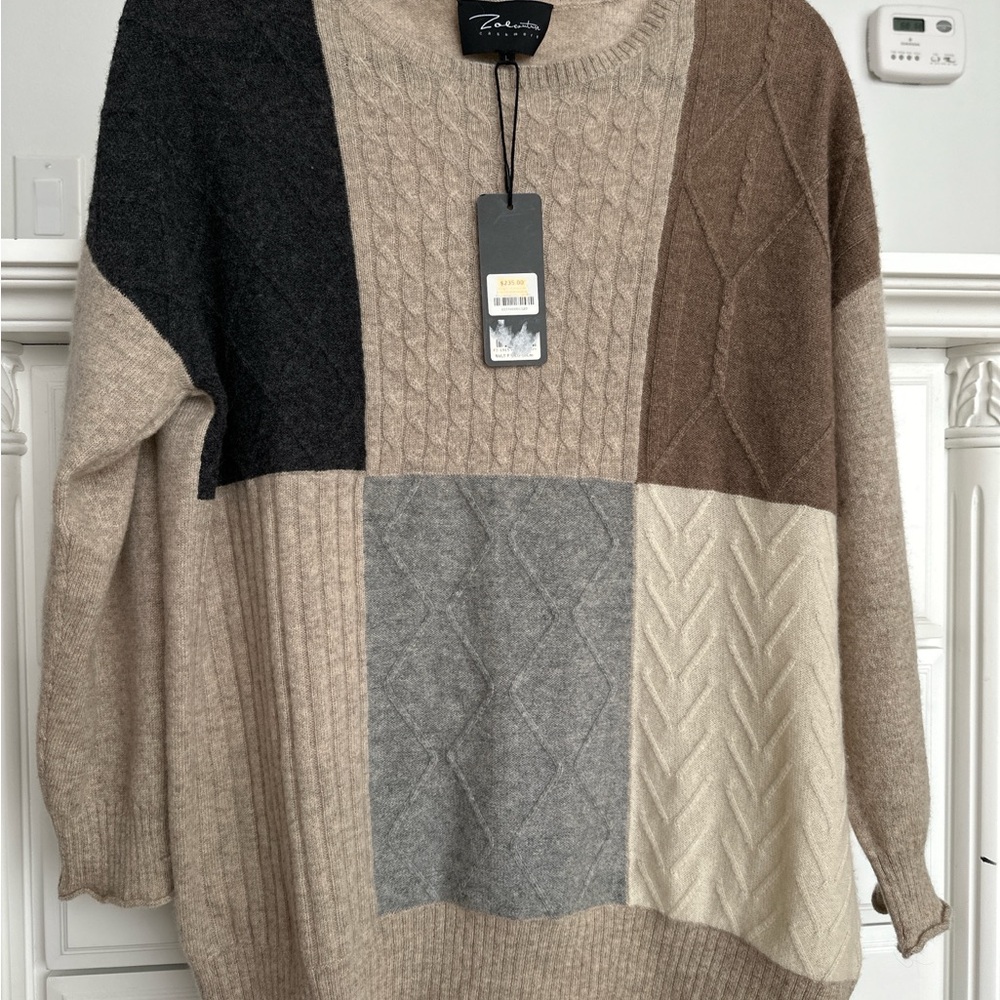 Brunello Cucinelli Color Block Sweater - Black, Brown, Gray, Cream - Picture 3 of 9
